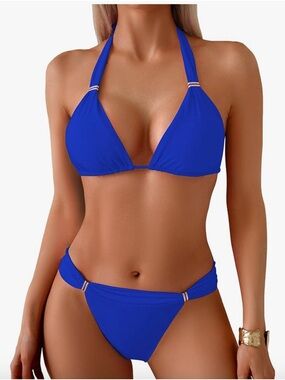 Royal Blue Halter Bikini Set - Women Swim